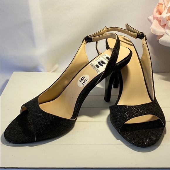 𝅺nine West Sz9.5 Black Sparkling Sling Back Heels - Picture 2 of 6